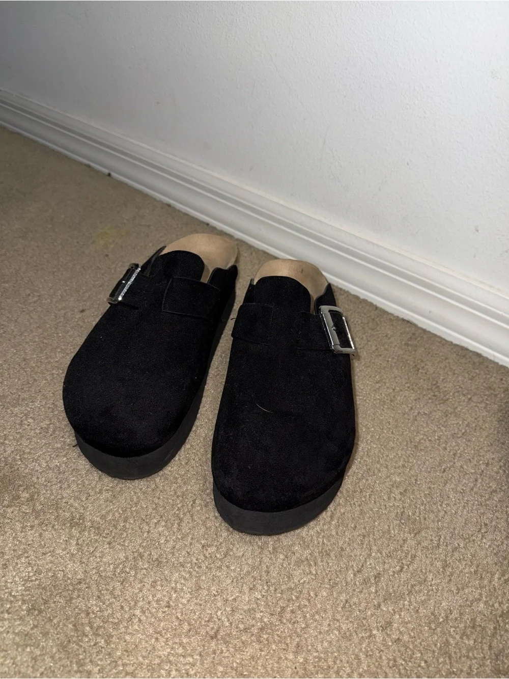 Steve Madden Black Suede Wedge Mule with Buckle